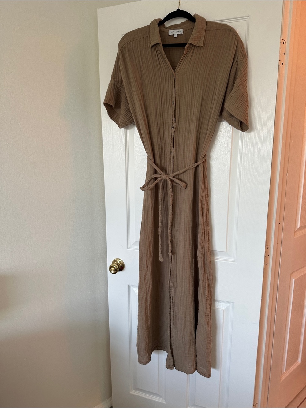 Michael Stars Taupe Brown Button-Front Maxi Shirt Dress